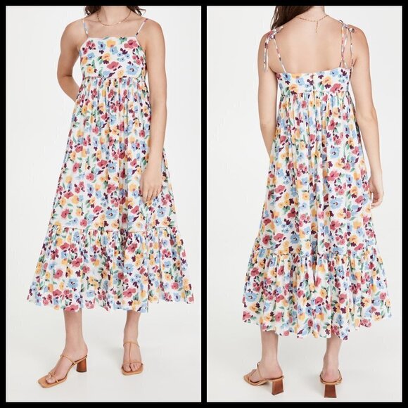 💕THE GREAT💕 The Dainty Dress ~ Midi 100% Cotton Tropical Floral Large L NWT - Picture 6 of 16